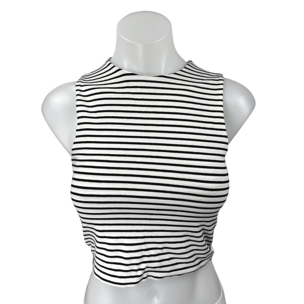 Zara Women's Black White Striped Sleeveless Cami Camisole Tank Crop Top Size XS